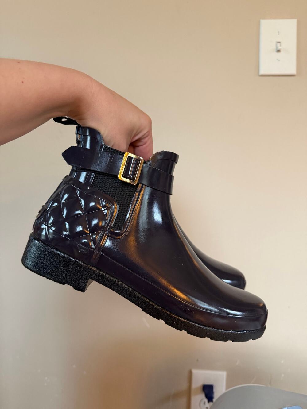 Hunter Refined Gloss Deep Purple Plum Chelsea Rain Boots Ankle Size 8